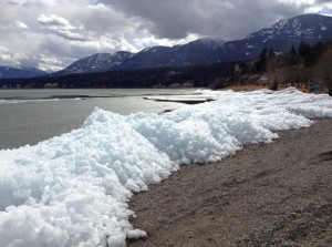 Lake Ice on shore in cube form.